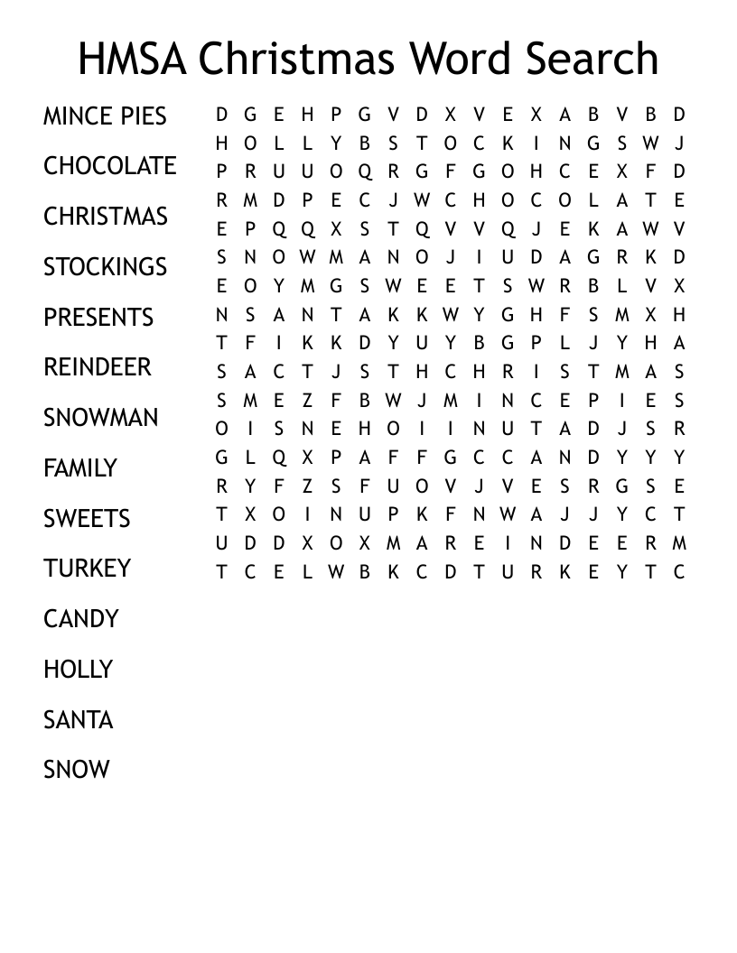 HMSA Christmas Word Search