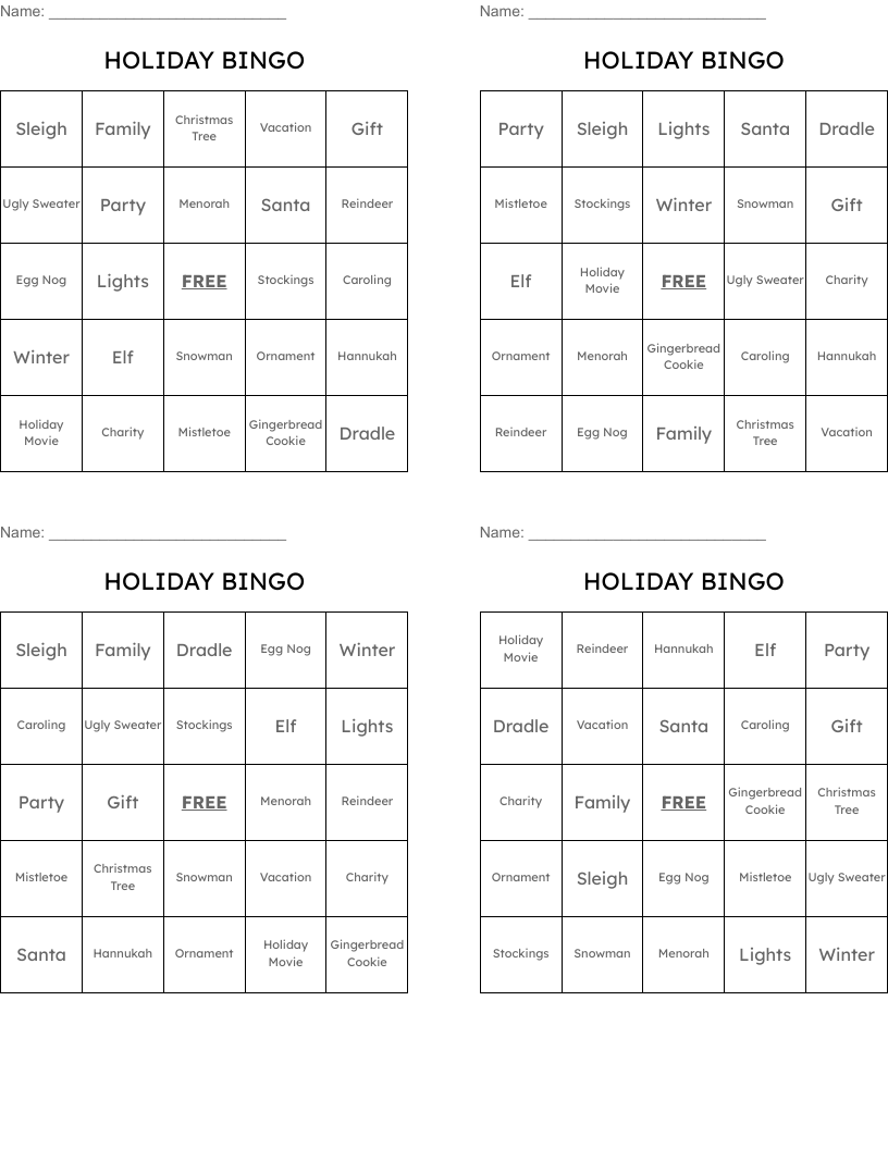 HOLIDAY BINGO