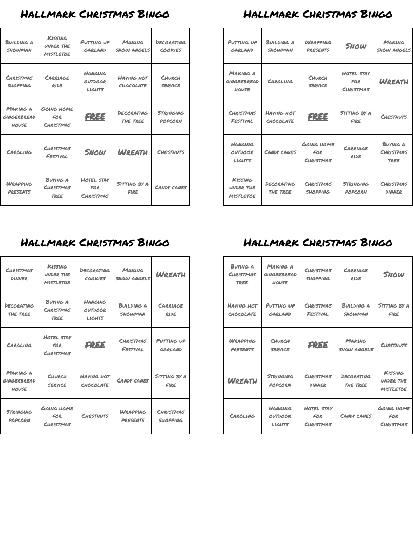 Hallmark Christmas Bingo