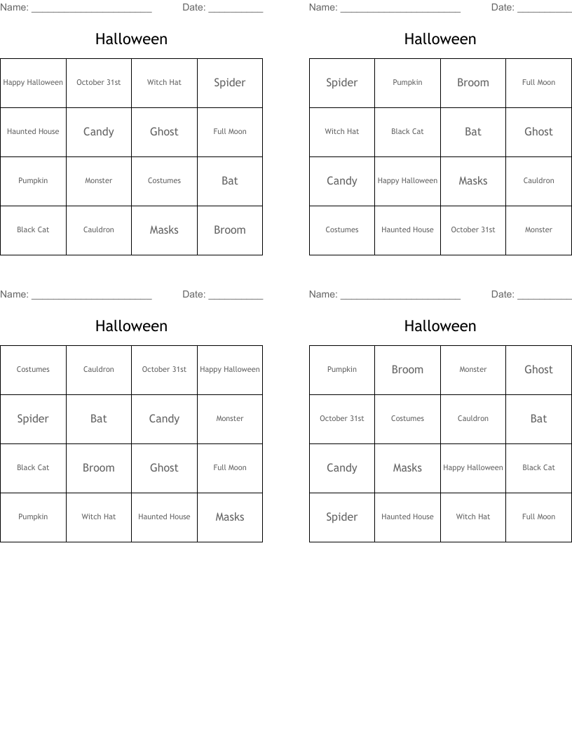 Halloween Bingo Cards