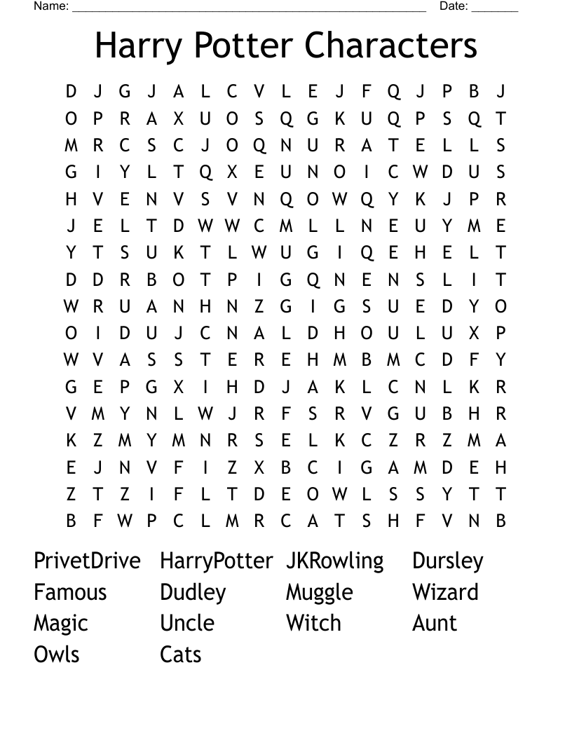 Harry Potter Characters Word Search
