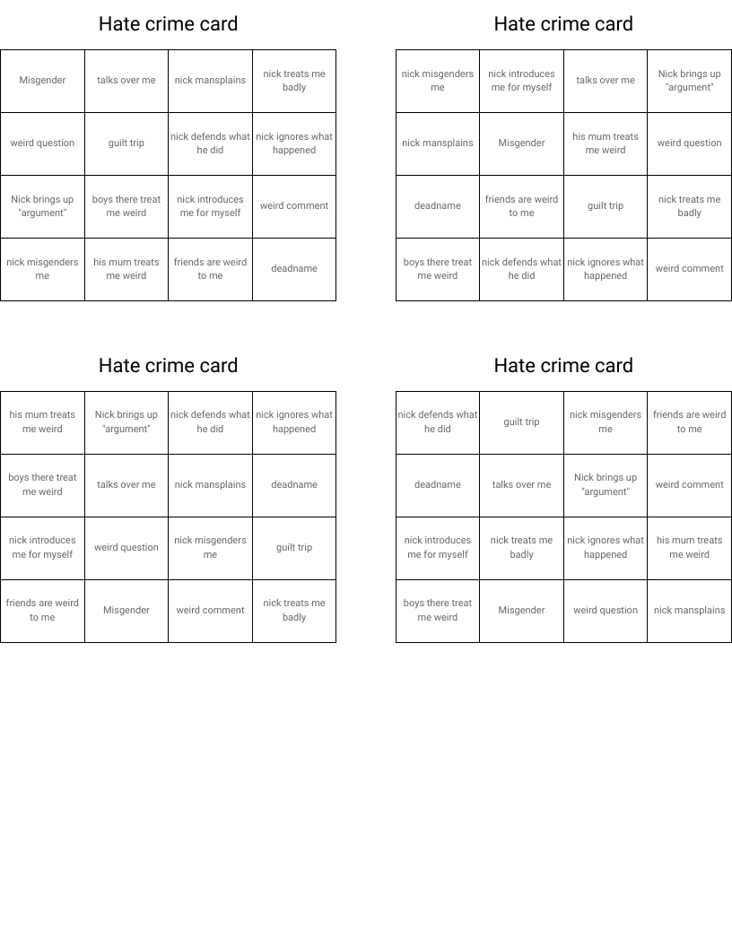 Hate crime card