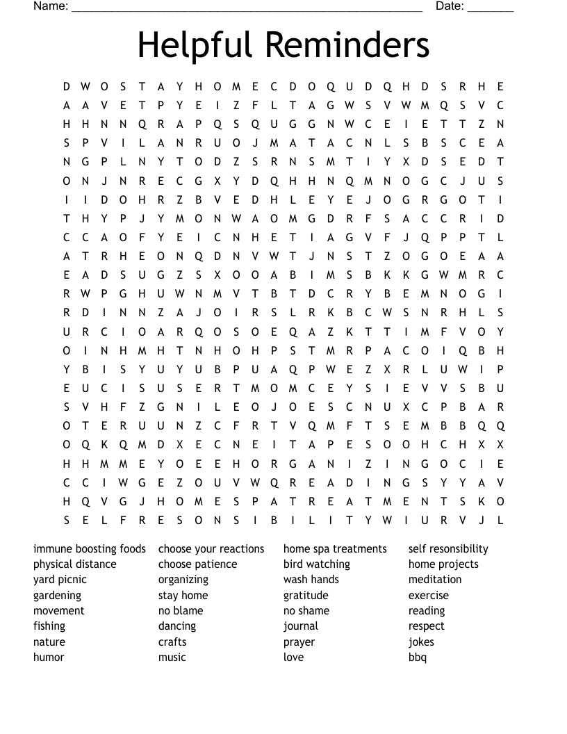 Helpful Reminders Word Search