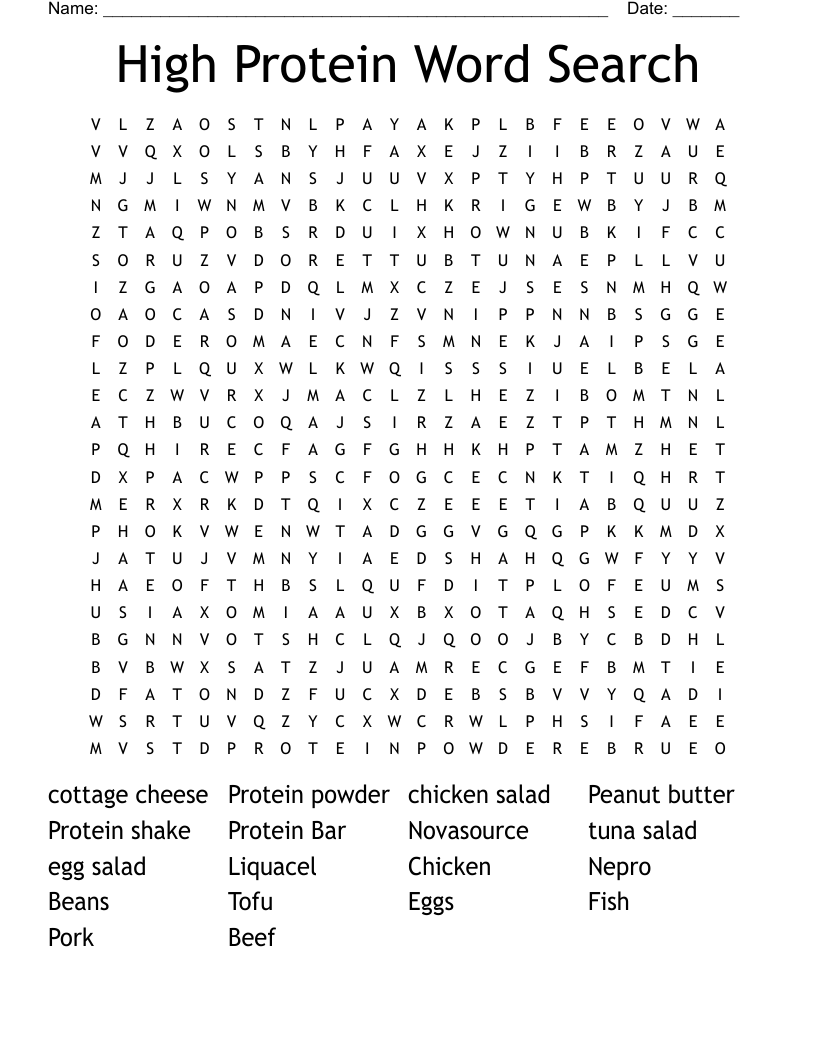High Protein Word Search WordMint