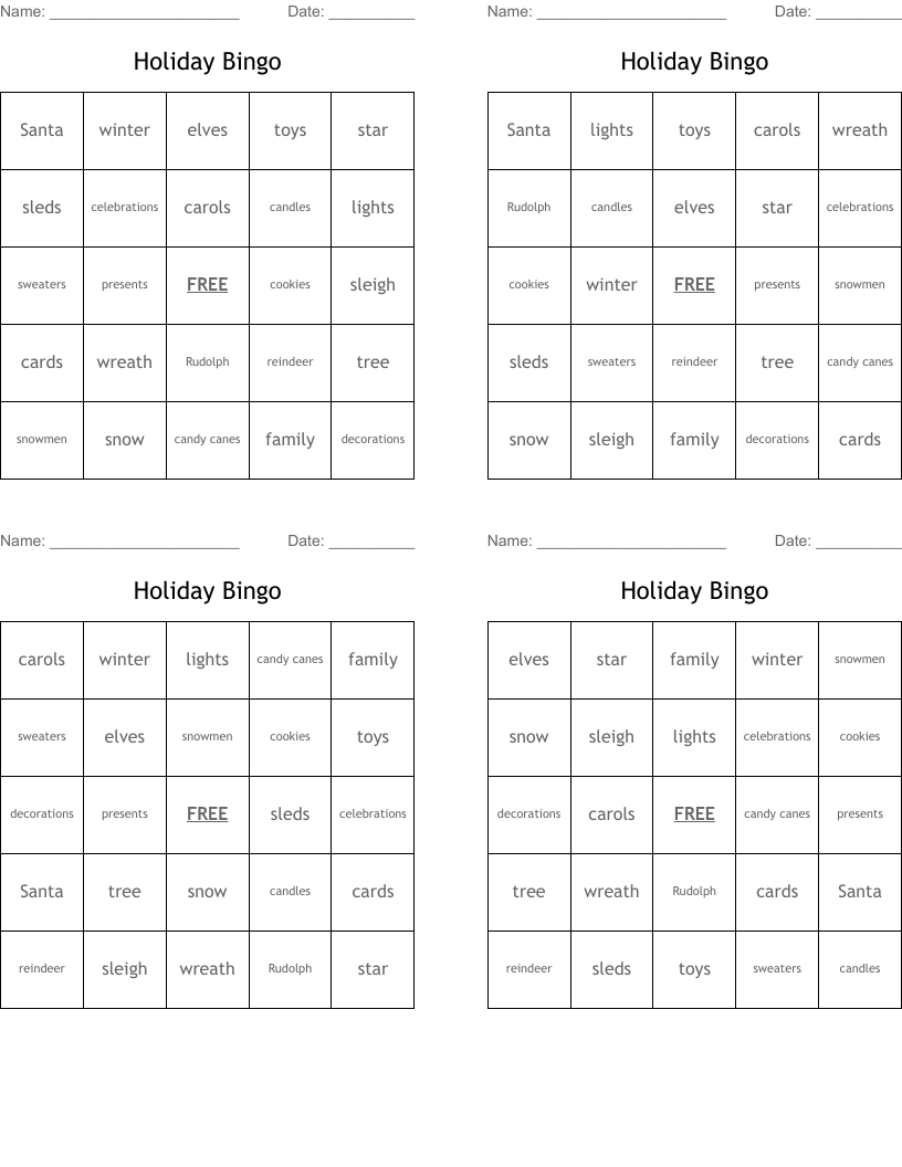 Holiday Bingo