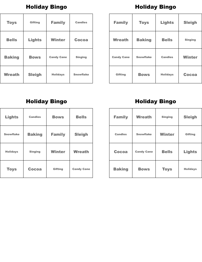 Holiday Bingo