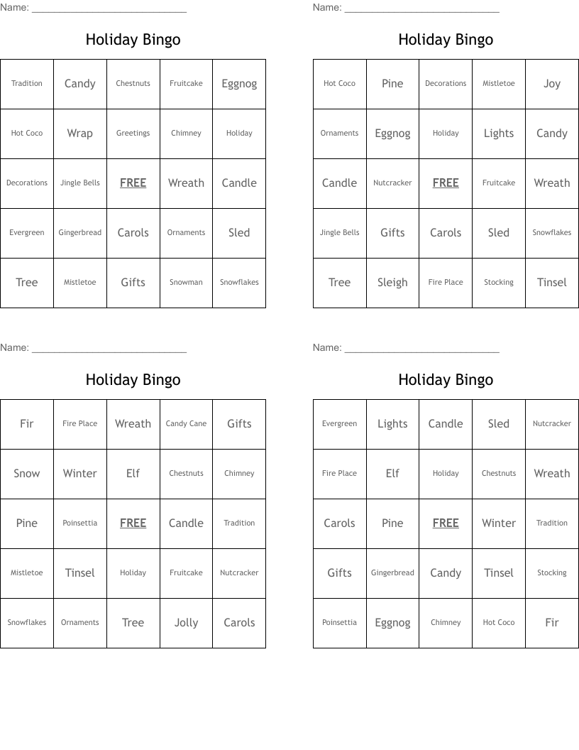 Holiday Bingo