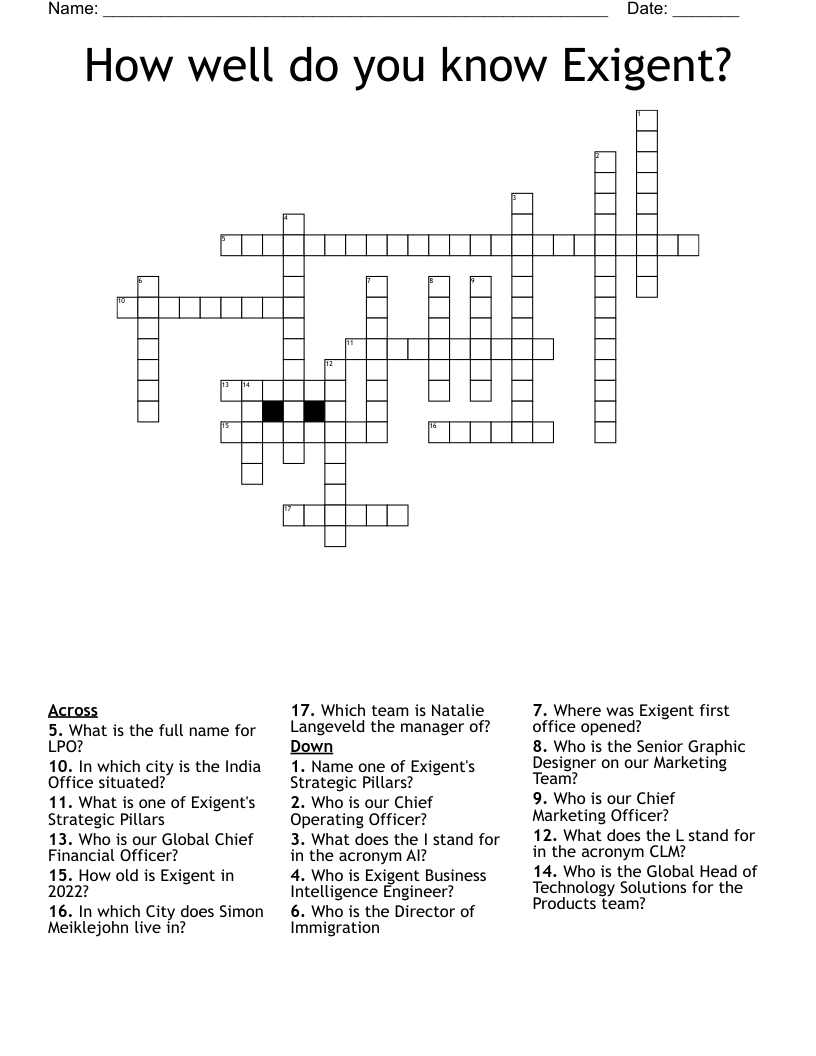 How well do you know Exigent? Crossword WordMint