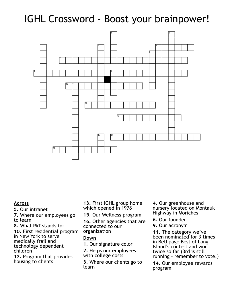 IGHL Crossword Boost your brainpower! WordMint