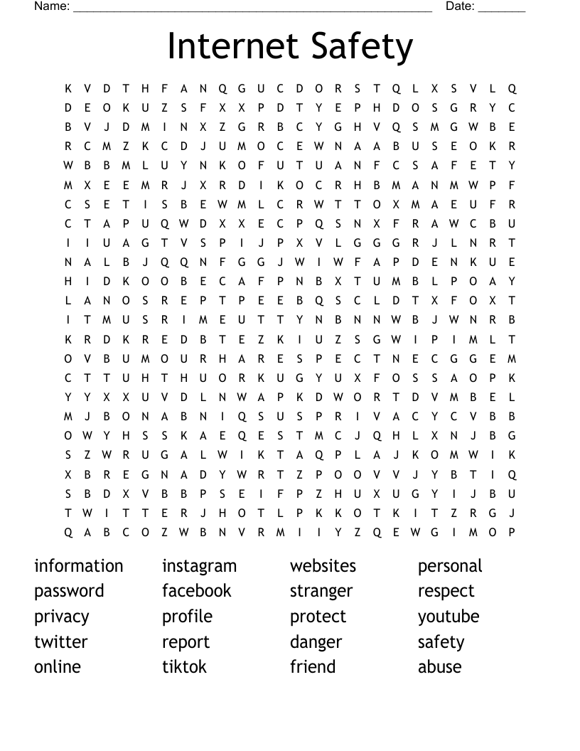 Internet Safety Word Search WordMint