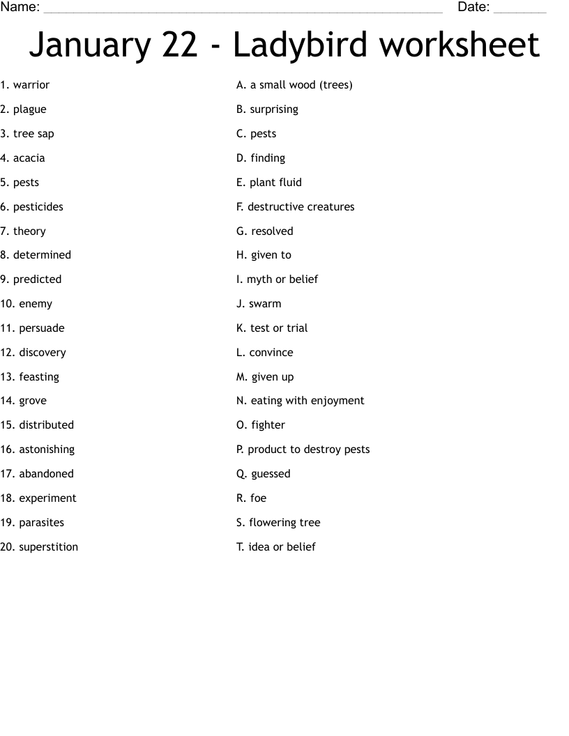 January 22 - Ladybird worksheet