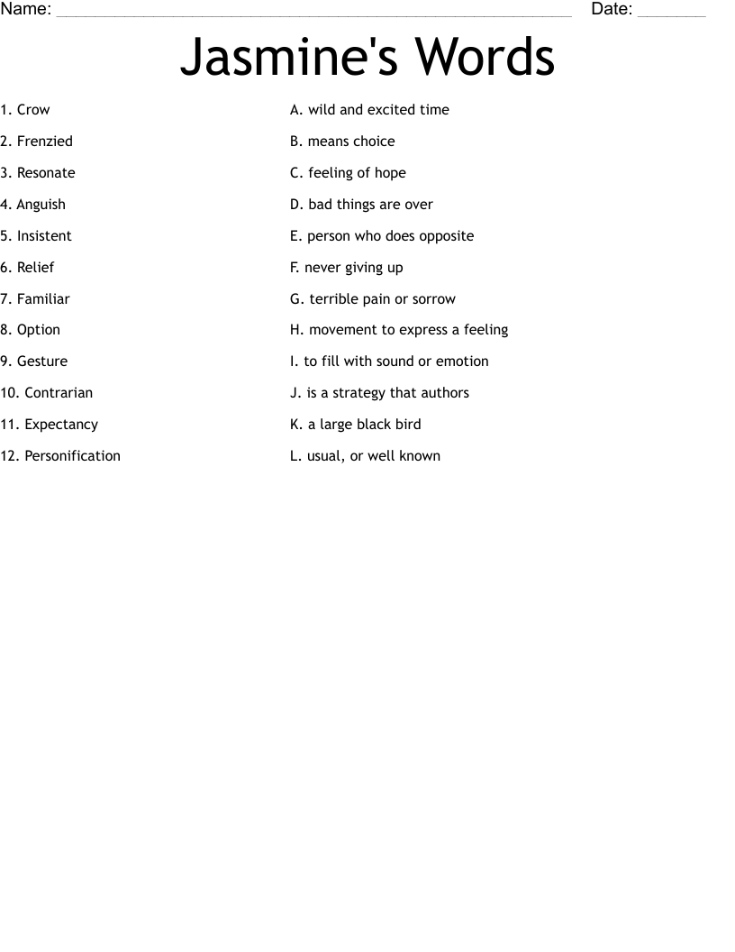 Jasmine's Words Worksheet WordMint