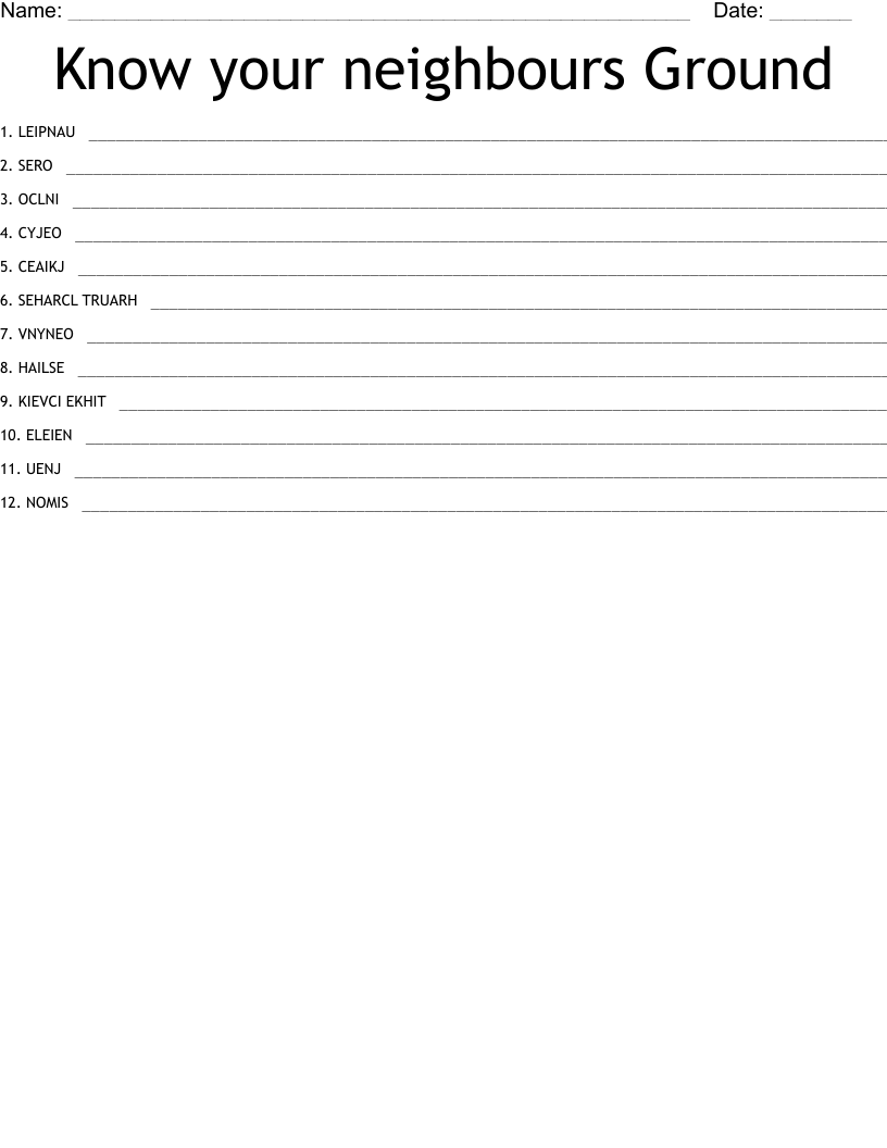 Know your neighbours Ground Word Scramble WordMint