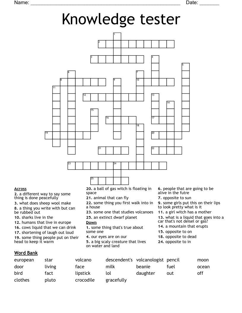 Knowledge tester Crossword WordMint