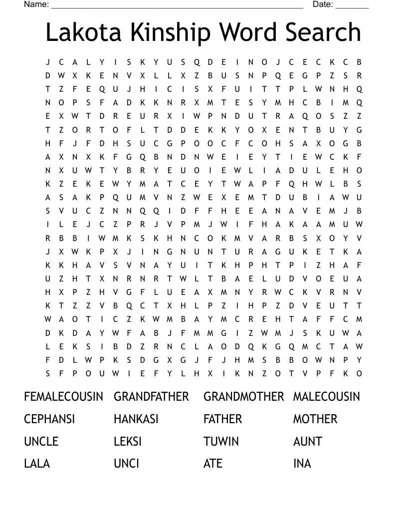 Lakota Kinship Word Search