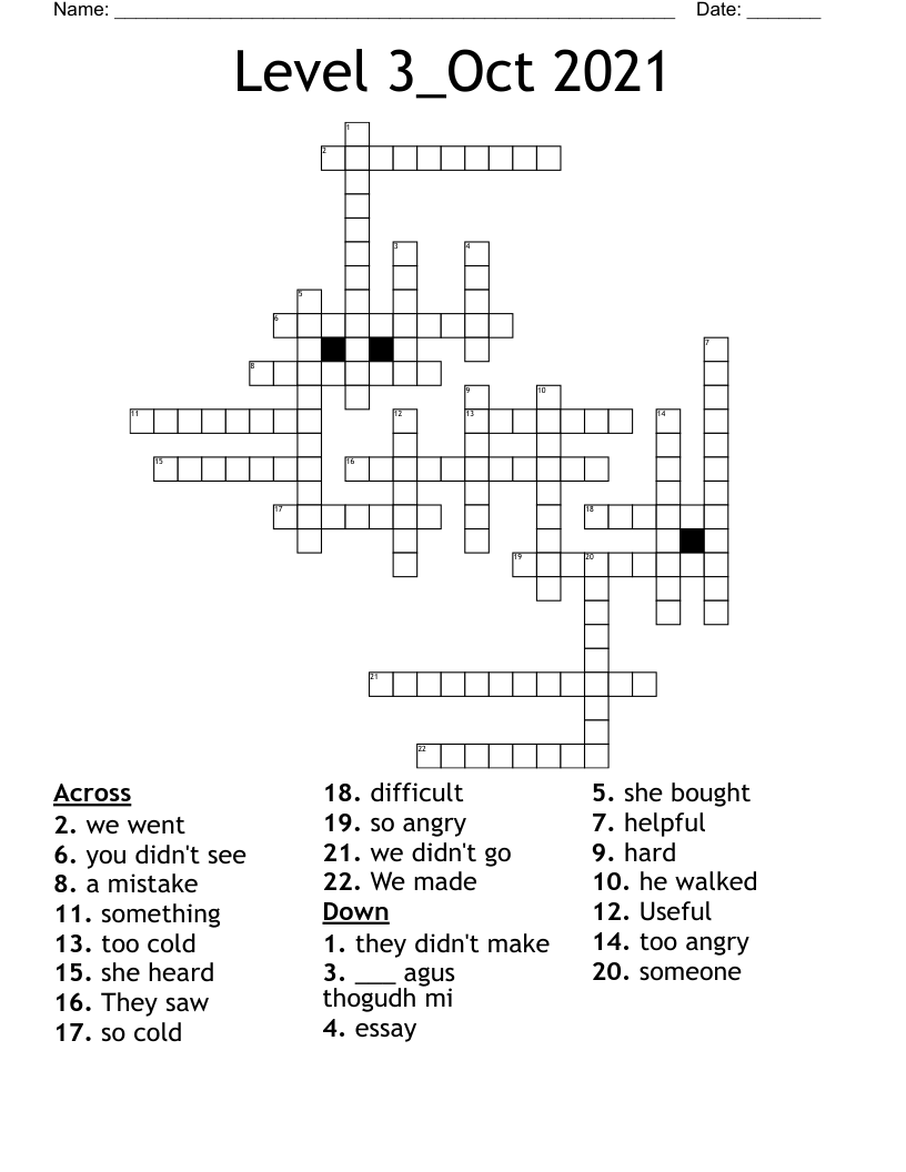 Level 3_Oct 2021 Crossword WordMint