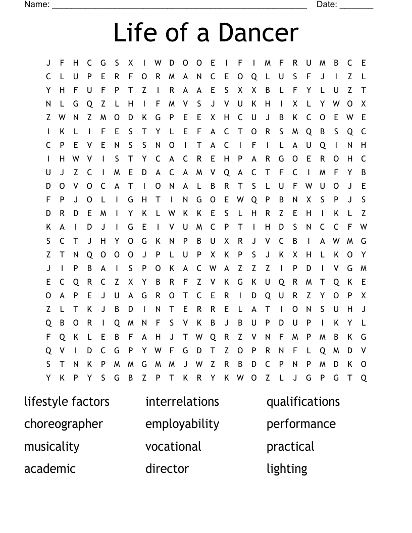 Life of a Dancer Word Search