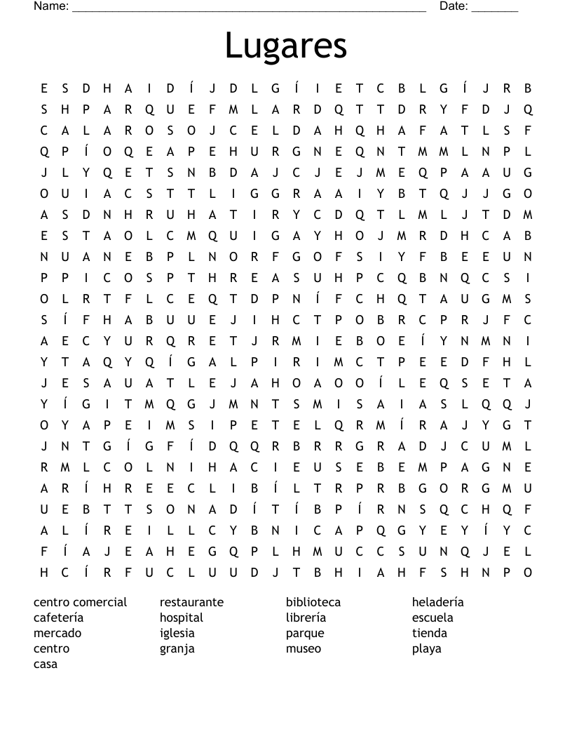 Lugares Word Search