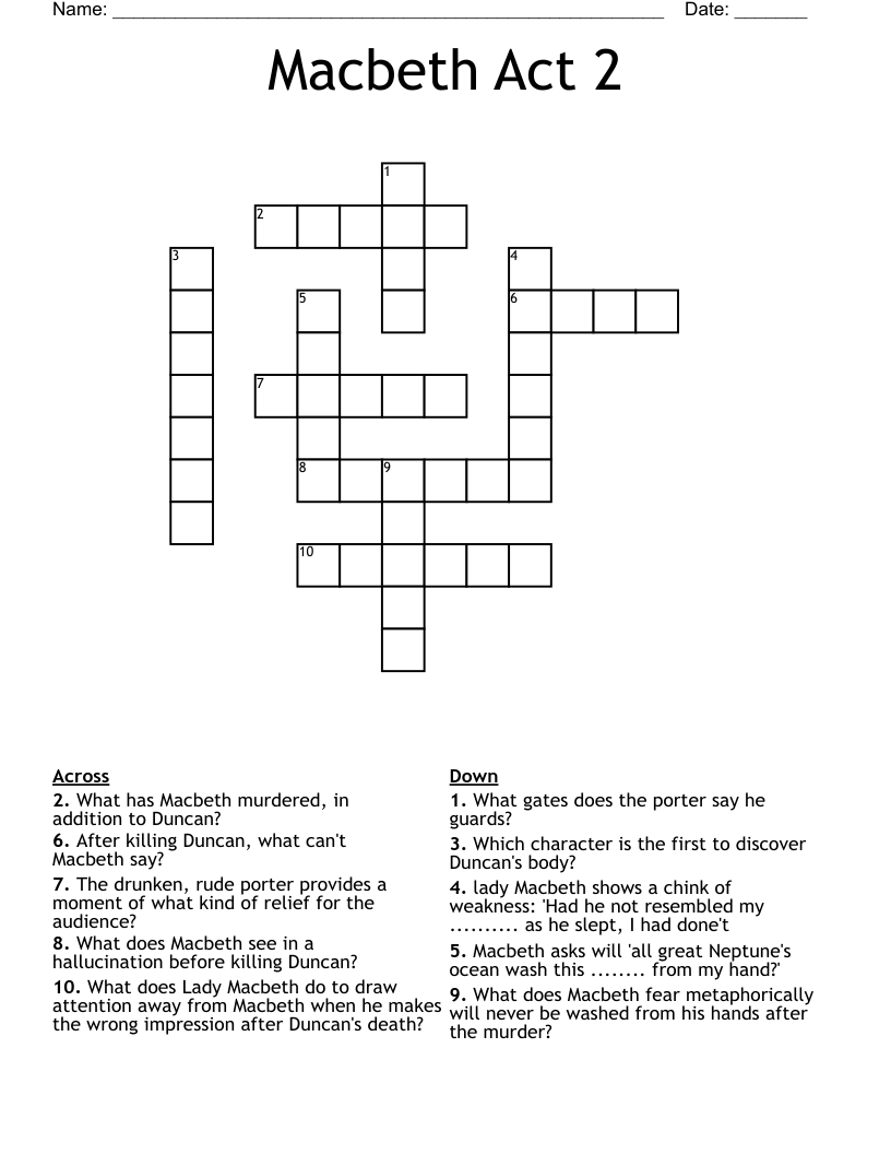 Macbeth Act 2 Crossword WordMint