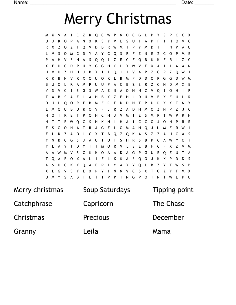 Merry Christmas Word Search - WordMint