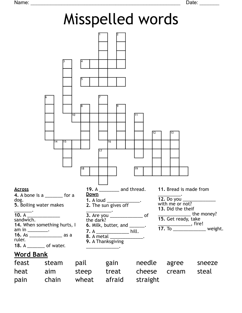 Misspelled words Crossword WordMint