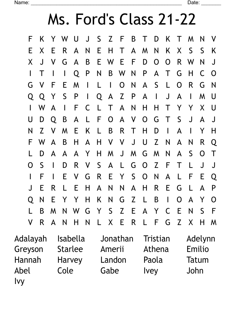 Ms. Ford's Class 21-22 Word Search