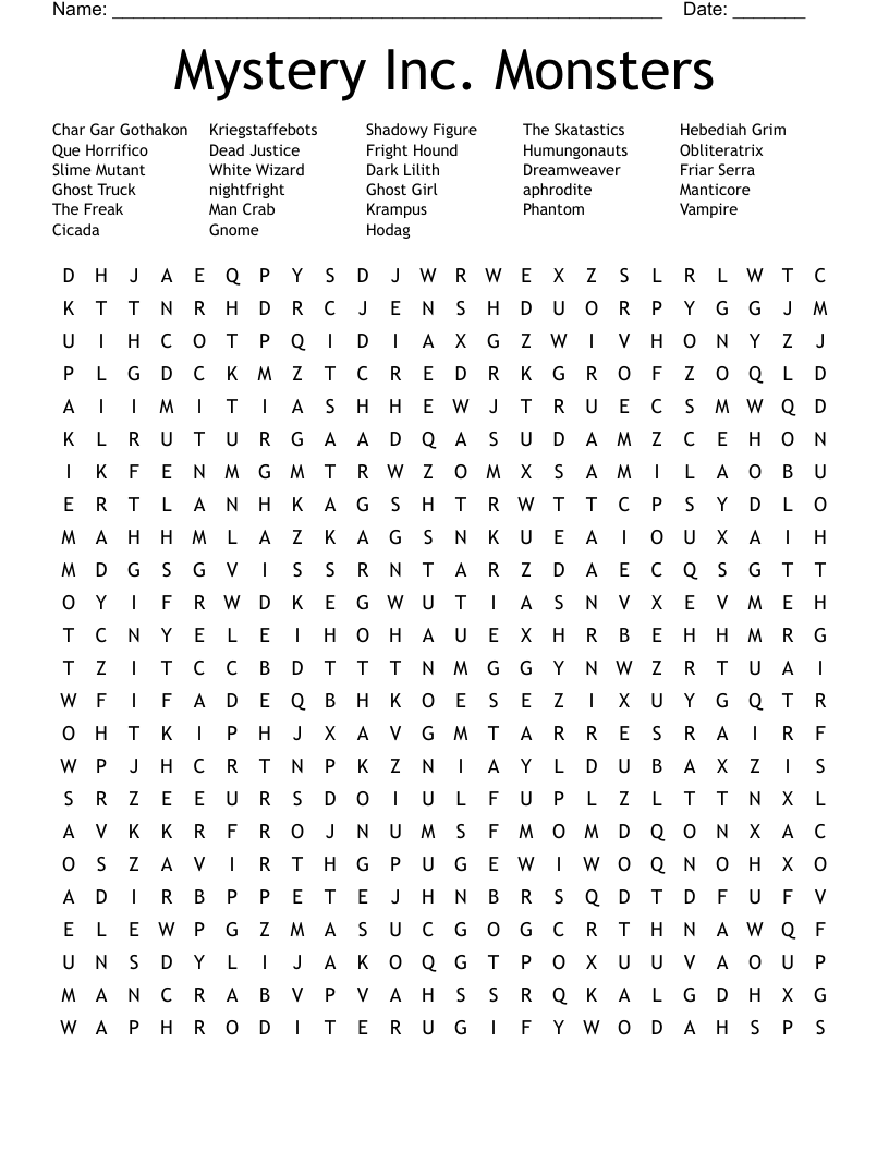 Mystery Inc. Monsters Word Search