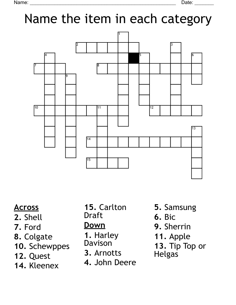 Name the item in each category Crossword WordMint