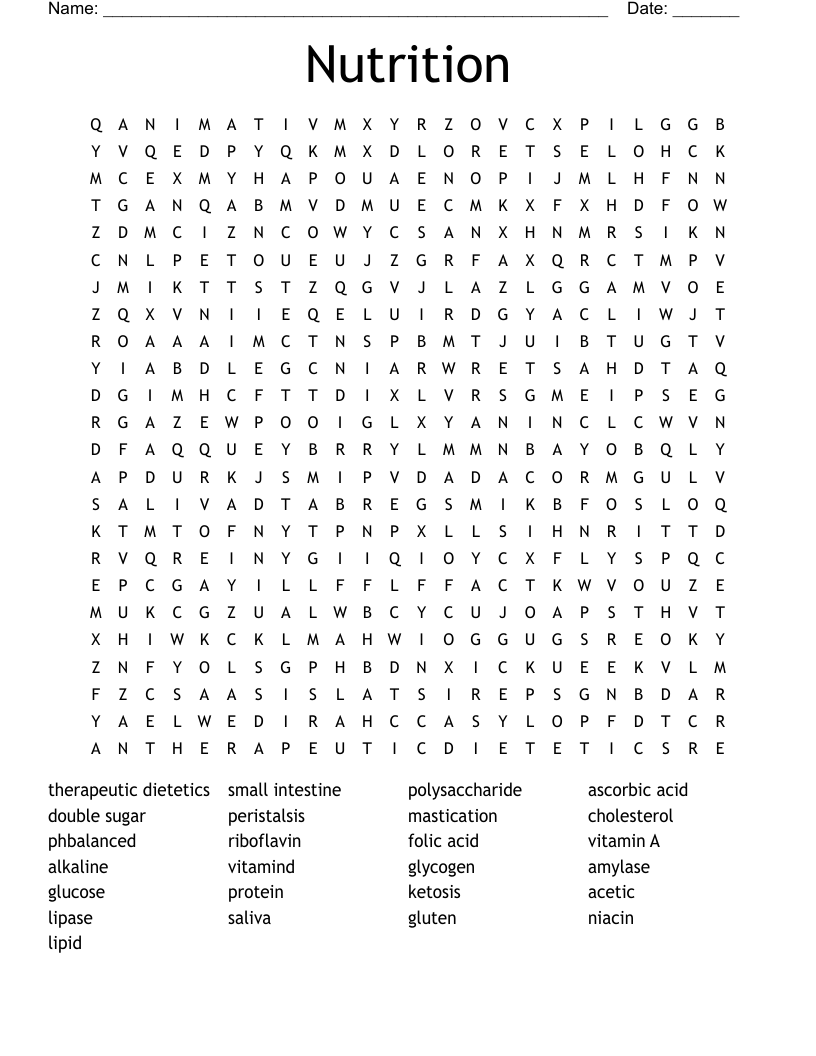 Nutrition Word Search WordMint Nutrition Word Search WordMint