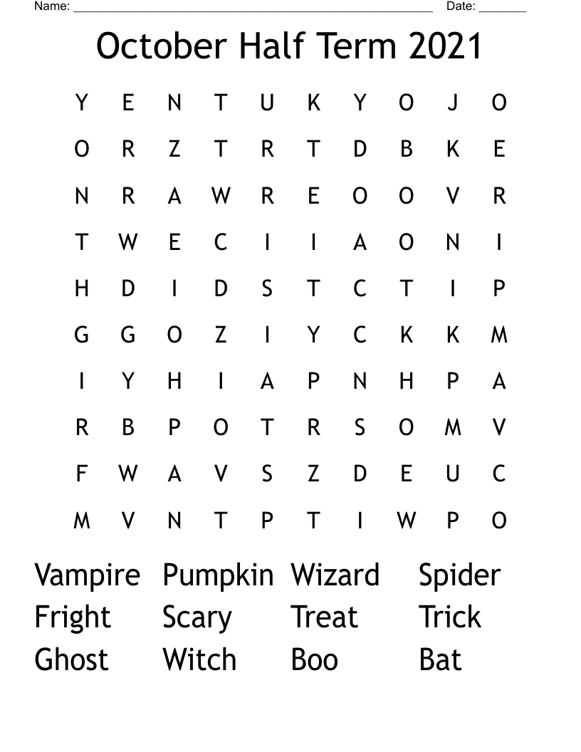 October Half Term 2021 Word Search