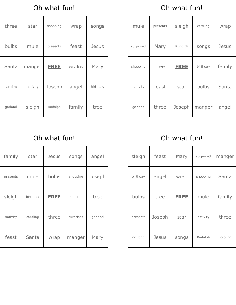 Oh what fun! Bingo Cards