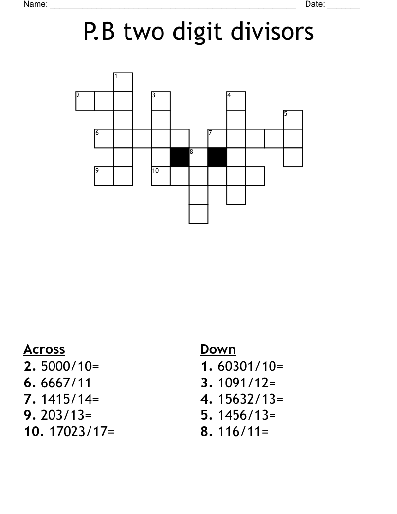 P.B two digit divisors  Crossword