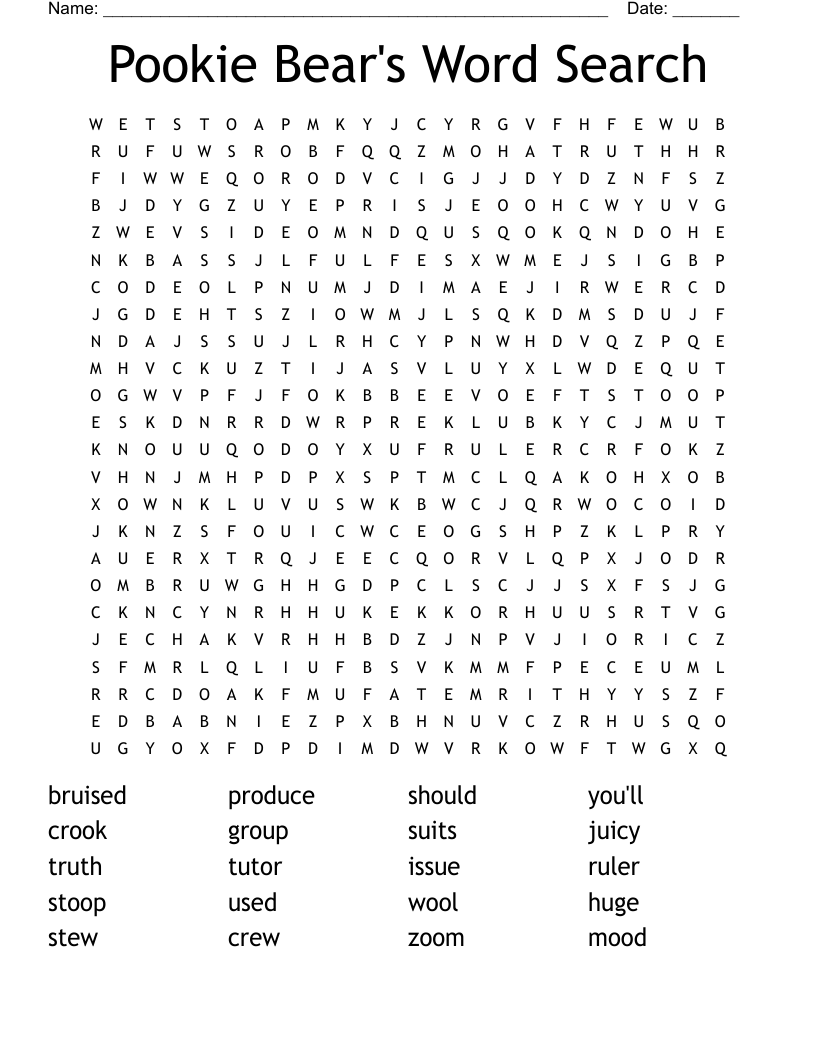 Pookie Bear's Word Search