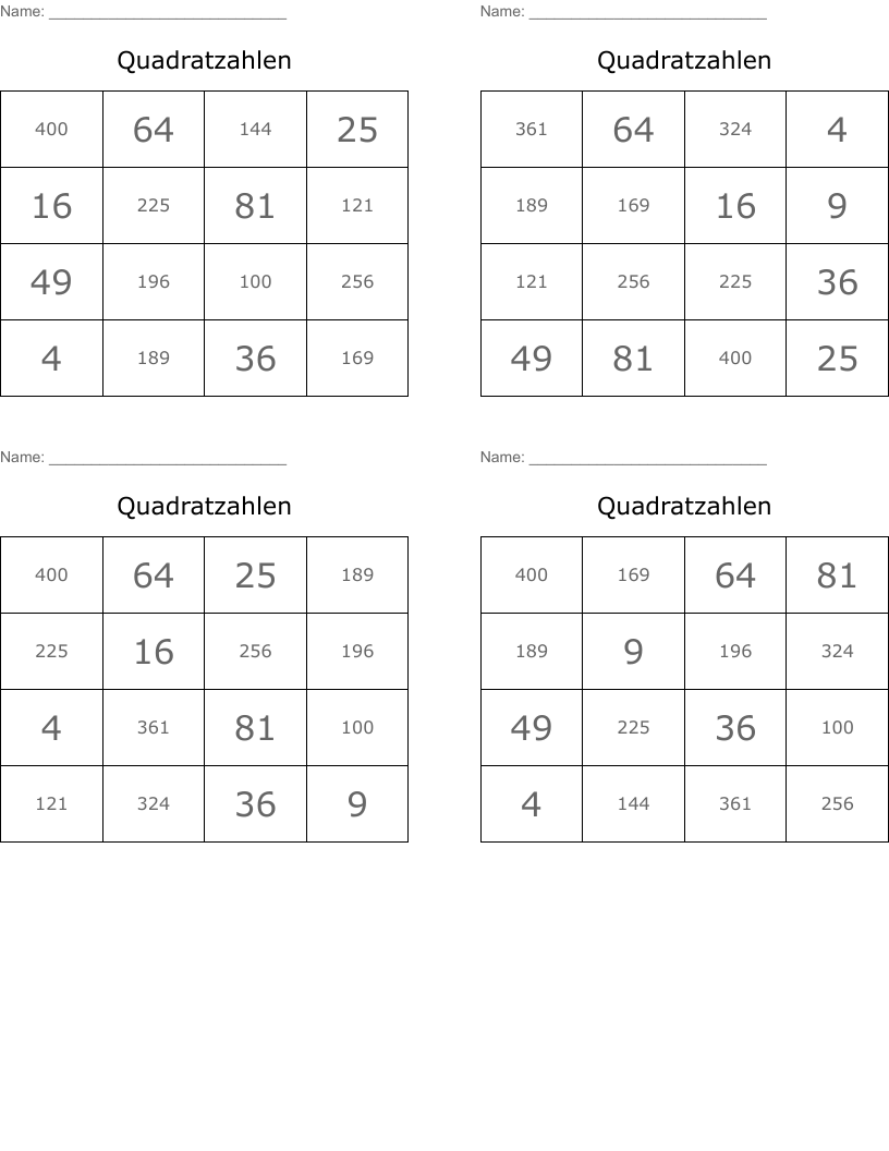 Quadratzahlen Bis 25 Tabelle Zum Ausdrucken Quadratzahlen