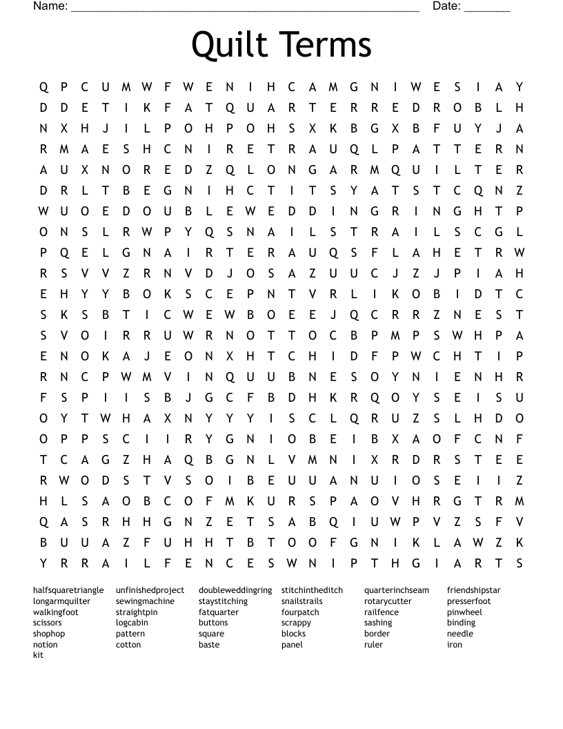 Quilt Terms Word Search