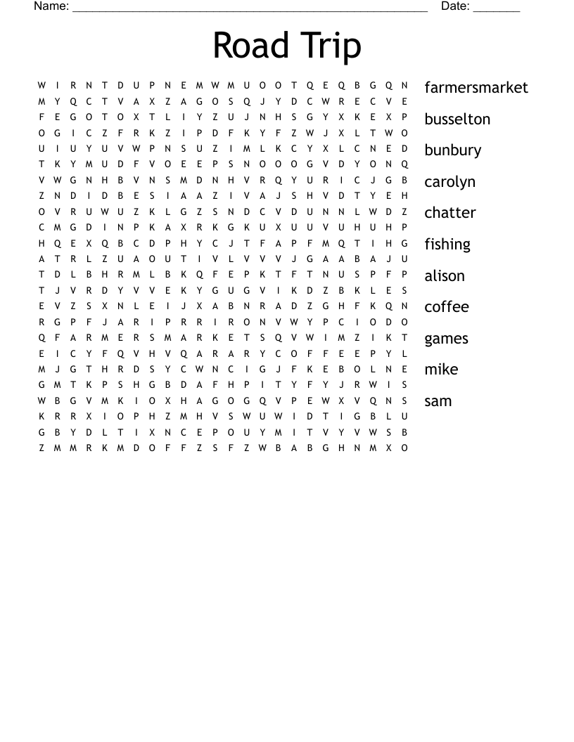 Road Trip Word Search
