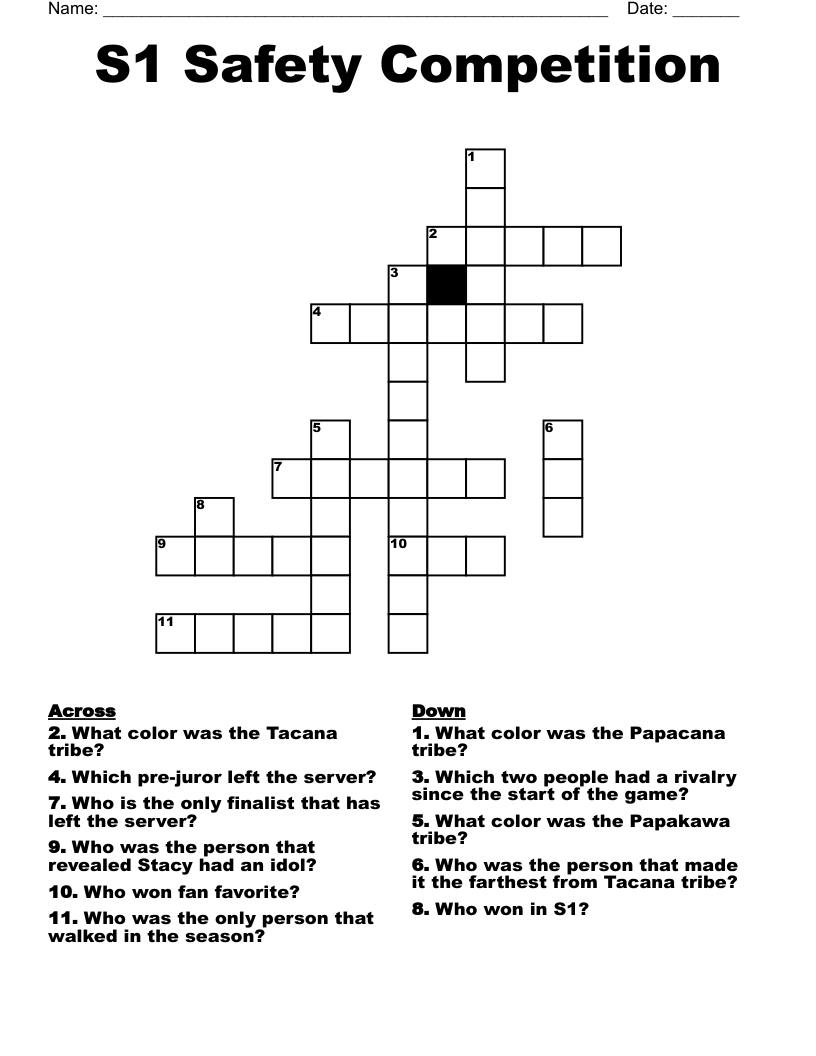 S1 Safety Competition Crossword WordMint