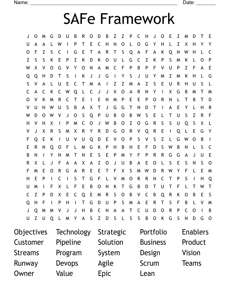 SAFe Framework Word Search