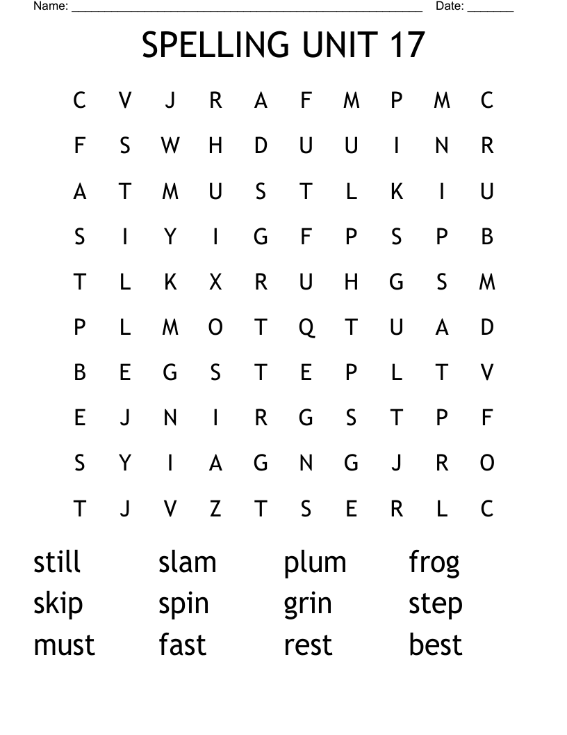 SPELLING UNIT 17 Word Search