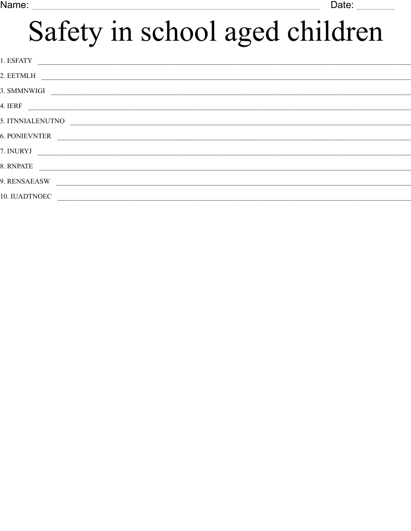 Safety in school aged children Word Scramble