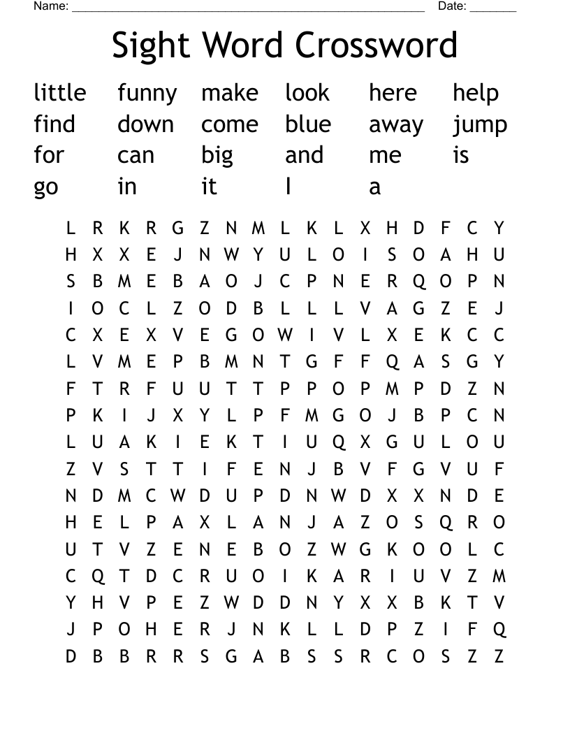 Sight Word Crossword Word Search WordMint