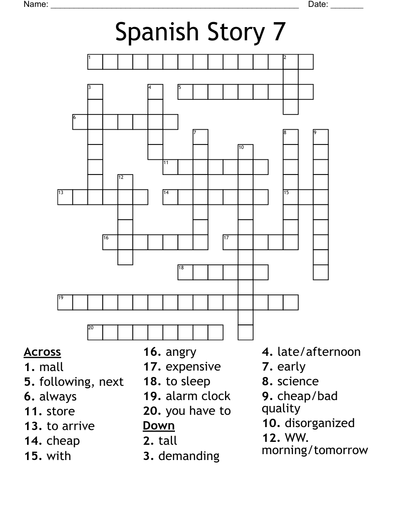 Spanish Story 7 Crossword