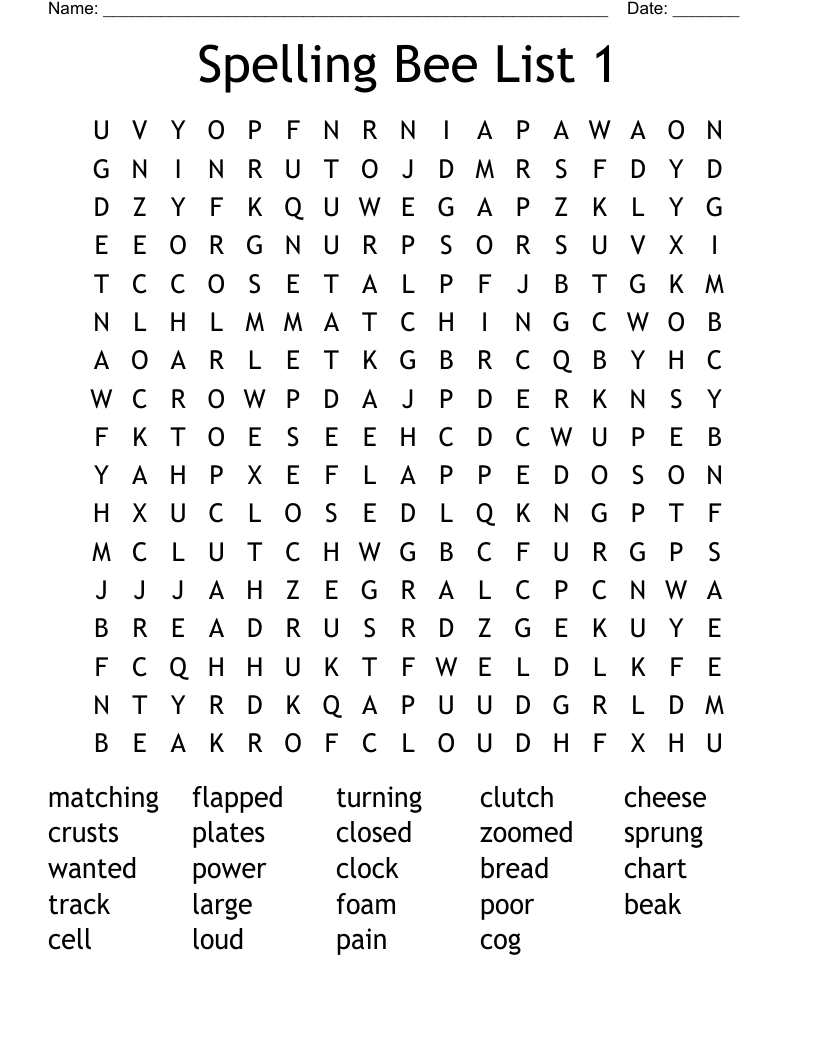 Spelling Bee List 1 Word Search  WordMint
