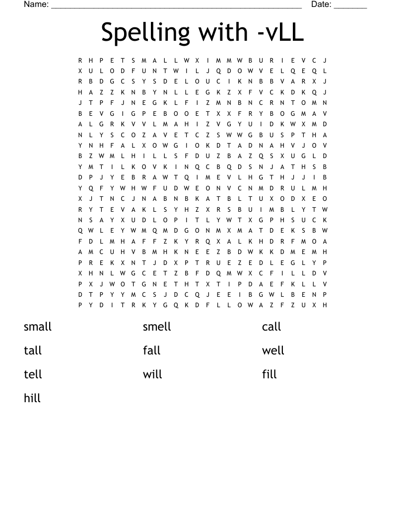 Spelling with -vLL Word Search