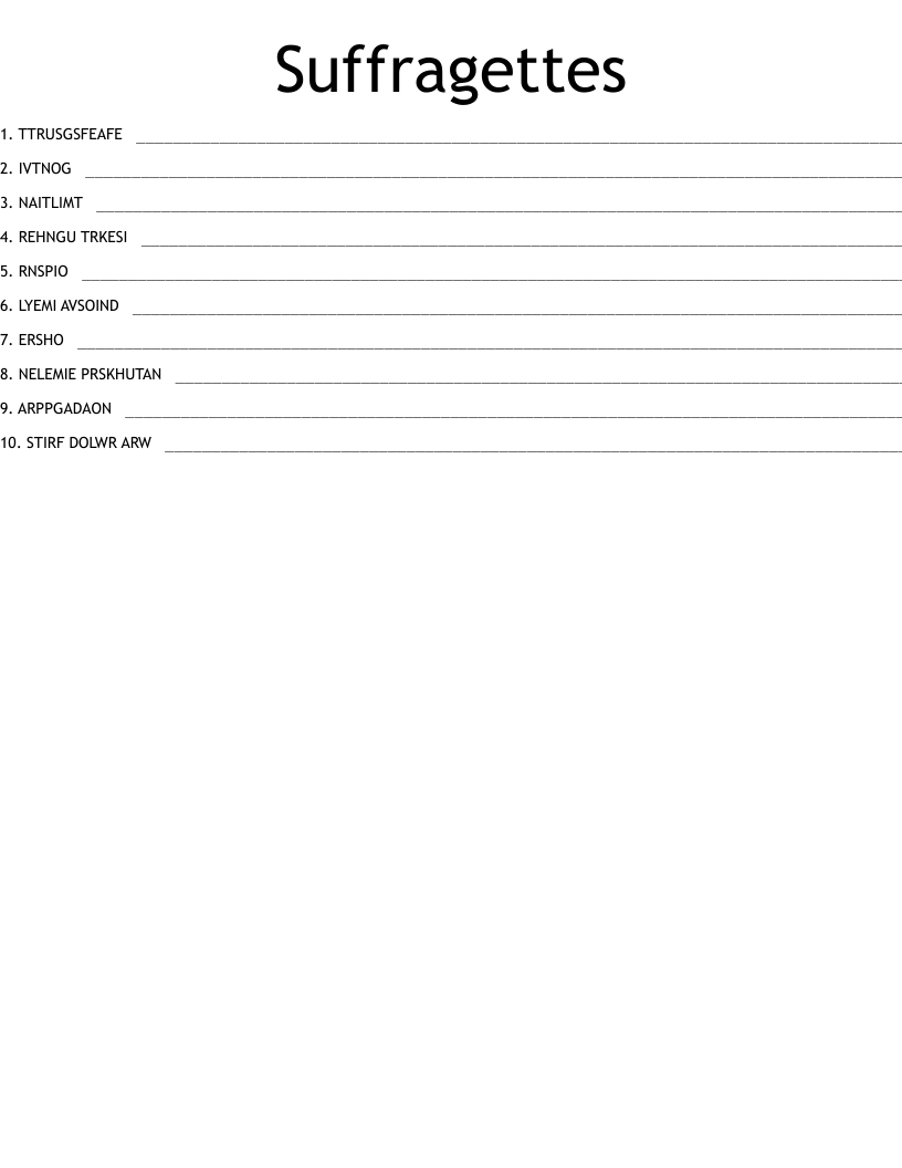 Suffragettes Word Scramble