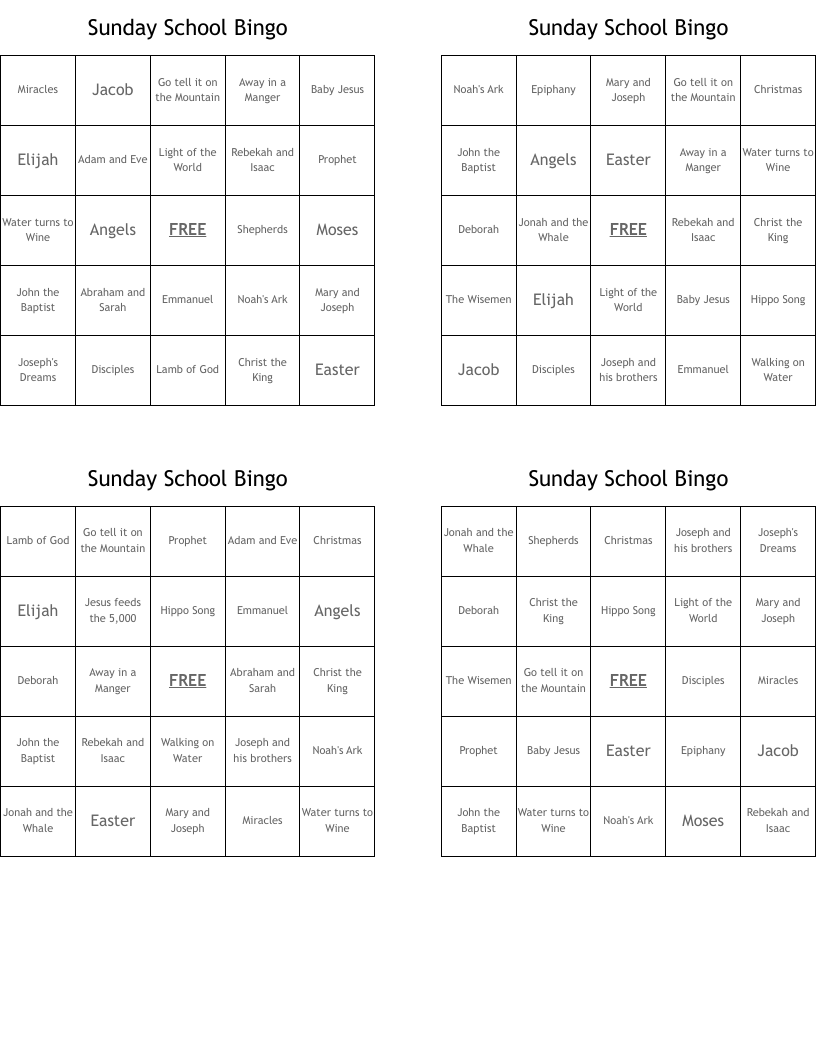 Sunday School Bingo