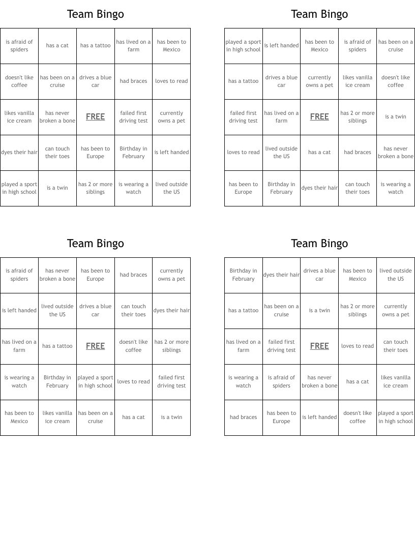 Team Bingo