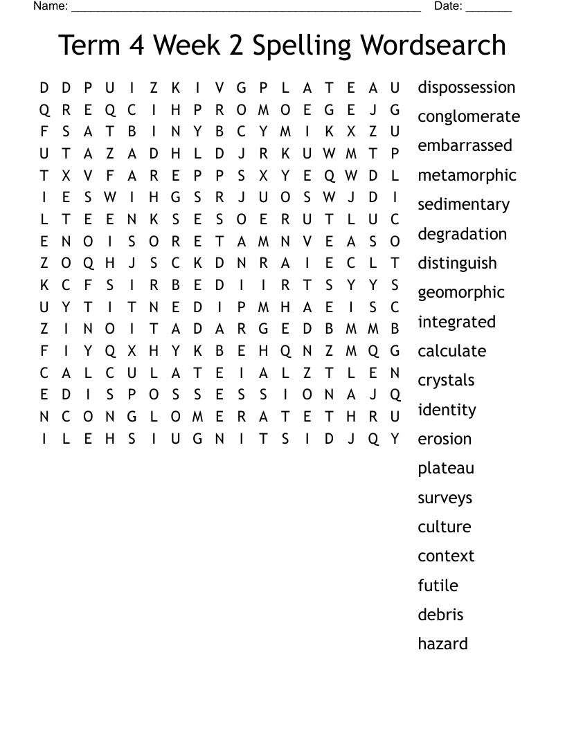 Term 4 Week 2 Spelling Wordsearch