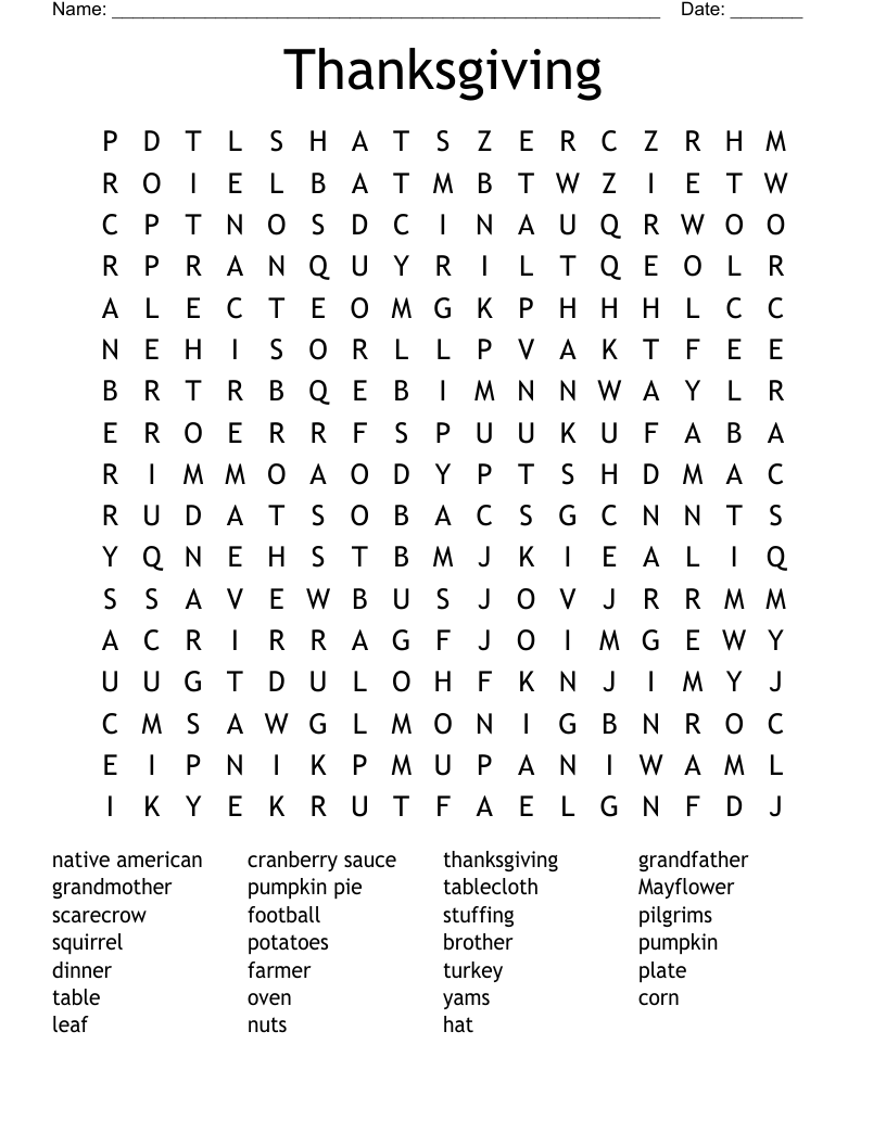 Thanksgiving Word Search