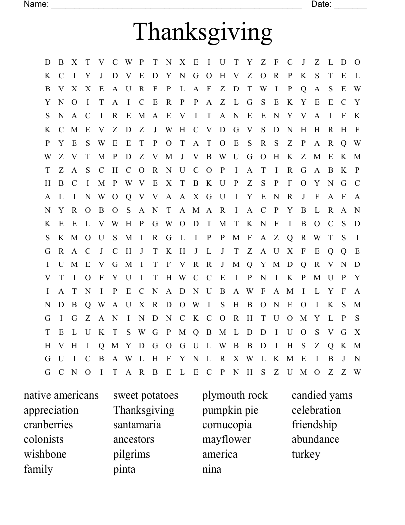 Thanksgiving Word Search